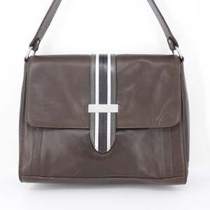 Vtg Tre Vero Handbag Women M Brown Leather Messenger Shoulder Bag Stripe